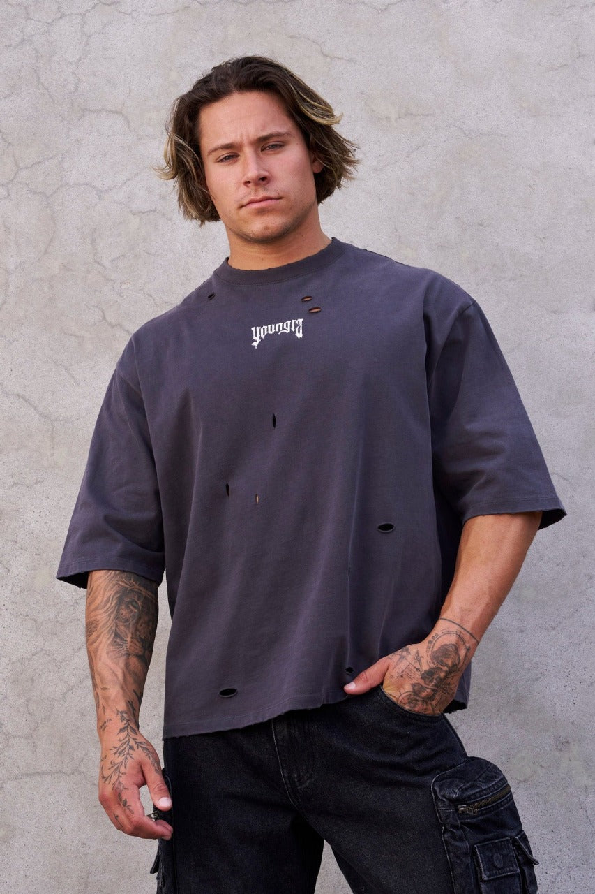 4144 DISTRESSED TEES CHARCOAL